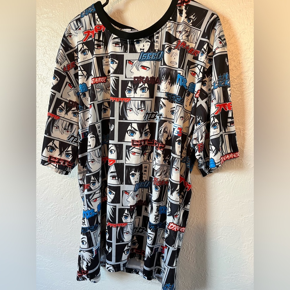 Fresh Prints from Tokyo Anime Eyes Graphic Tee in Black, White, Blue & Red, 4X